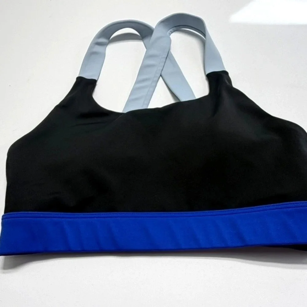 Wilo‎ Sports Bra Small Black Blue Strappy Back Athletic Activewear